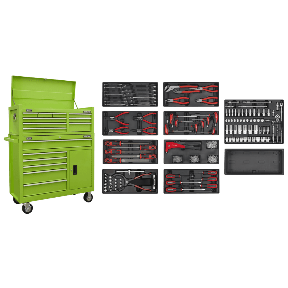 American PRO Tool Chest Combination with 117pc Tool Kit - Green Model No- AP41STACKHVCOMBO