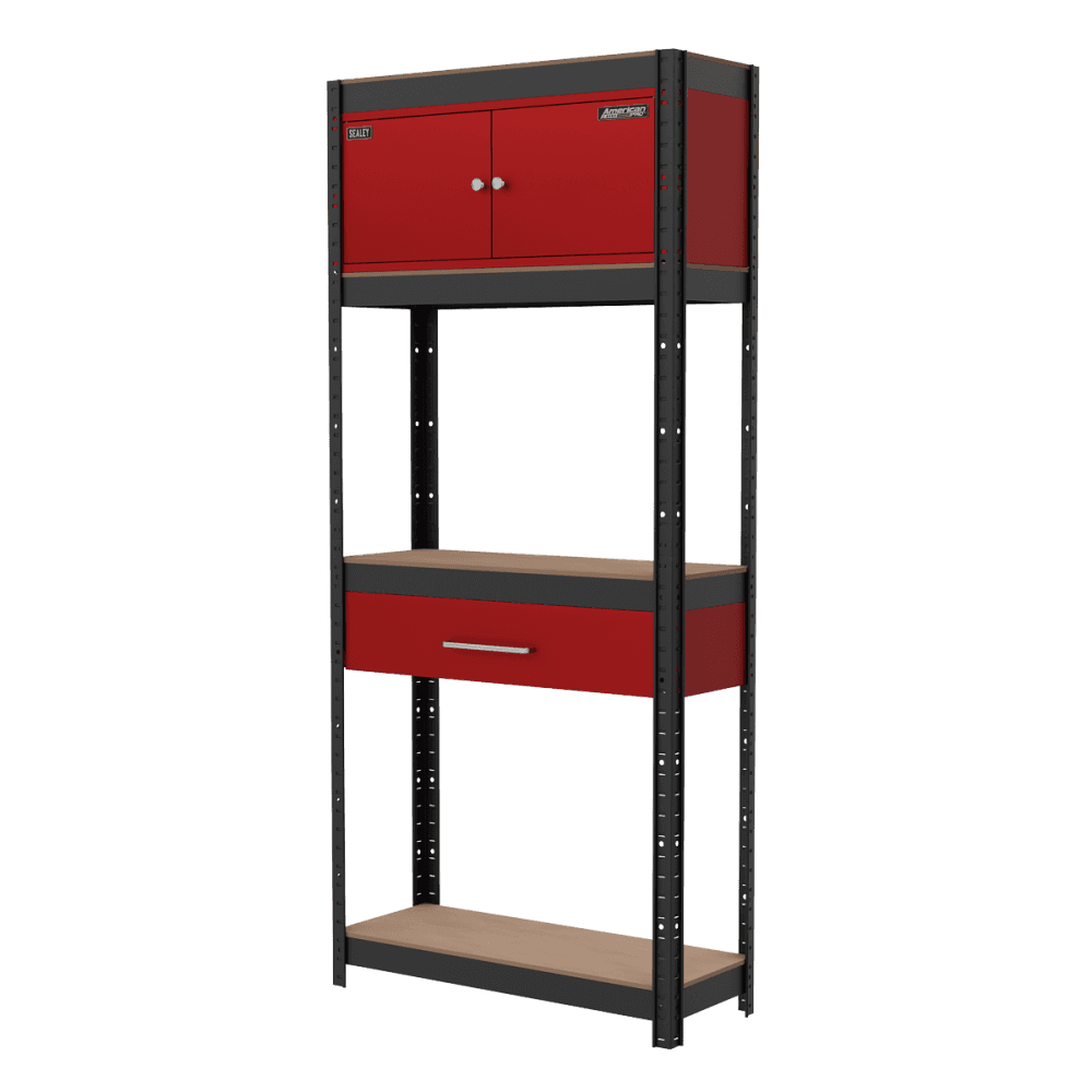 Shelving Unit 4-Tier with Cupboard & Drawer Model No- AP830R