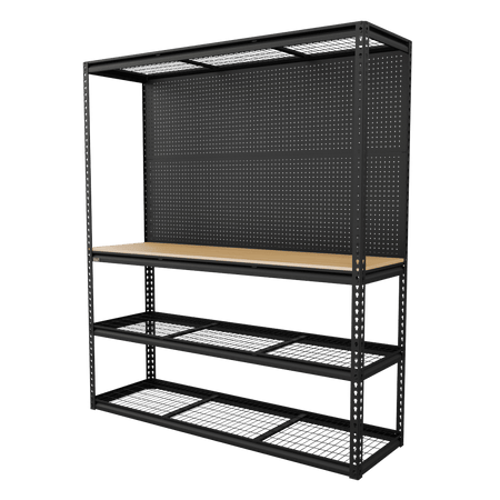 Heavy-Duty Modular Workbench with Racking & Pegboard 1820mm 300kg Capacity Per Level Model No- APMWB1