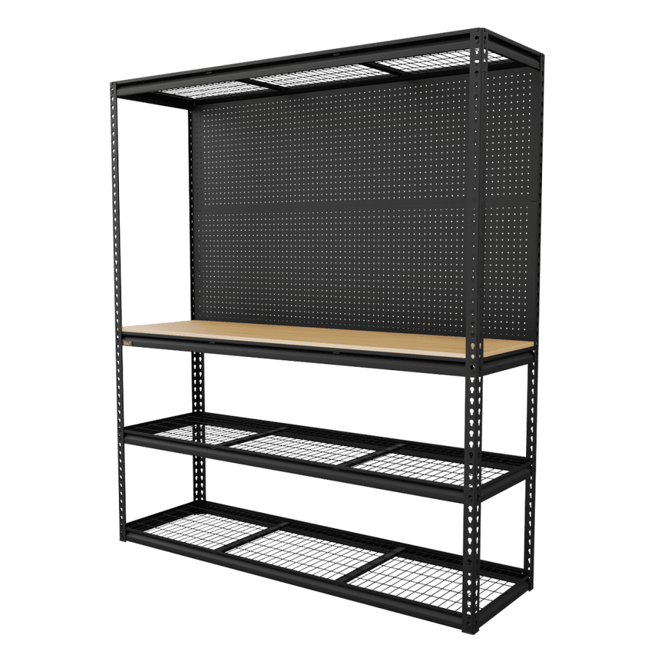 Heavy-Duty Modular Workbench with Racking & Pegboard 1820mm 300kg Capacity Per Level Model No- APMWB1