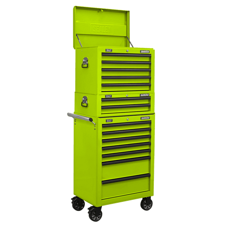 Superline PRO Topchest, Mid-Box Tool Chest & Rollcab Combination 14 Drawer - Green Model No- APSTACKTHV