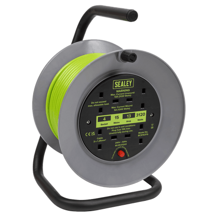 15m Cable Reel with Thermal Trip 4 x 230V - Hi-Vis Green Model No- BCR153TG