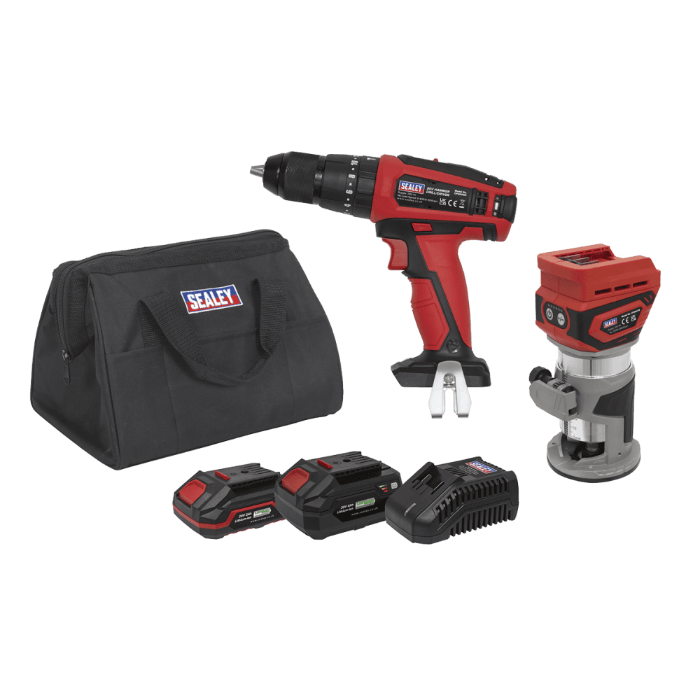 2 x SV20 Series Cordless Router & Combi Drill Kit 20V - 2 Batteries Model No- CP20VCOMBO12