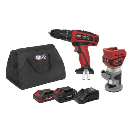 2 x SV20 Series Cordless Router & Combi Drill Kit 20V - 2 Batteries Model No- CP20VCOMBO12