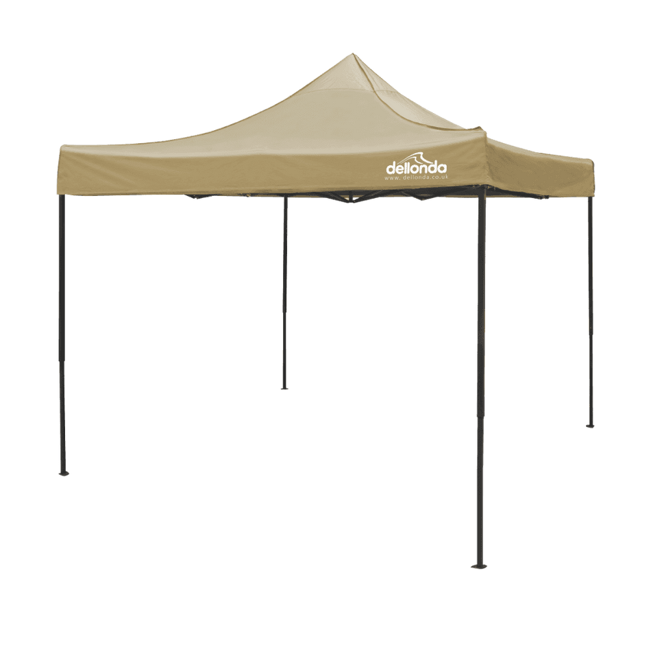 Dellonda Premium 3 x 3m Pop-Up Gazebo, PVC Coated, Water Resistant Fabric, Supplied with Carry Bag, Rope, Stakes & Weight Bags - Beige Canopy Model No- DG130