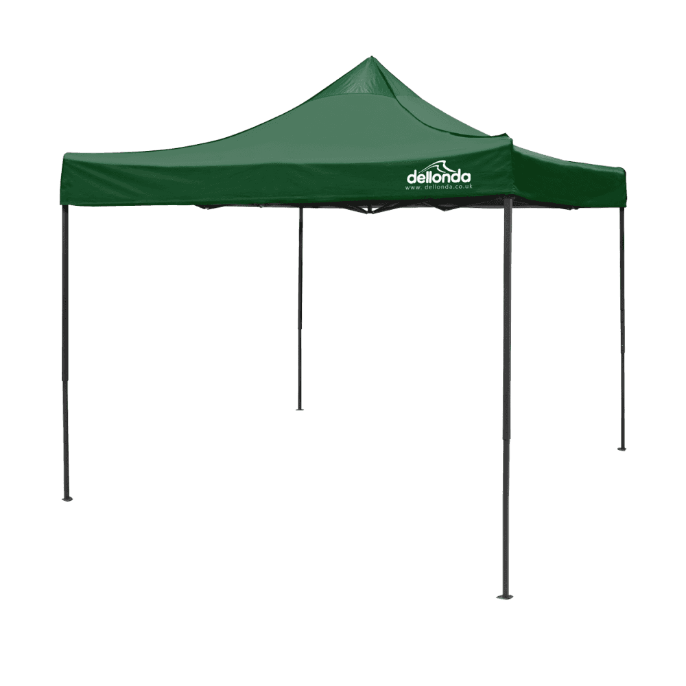 Dellonda Premium 3 x 3m Pop-Up Gazebo, PVC Coated, Water Resistant Fabric, Supplied with Carry Bag, Rope, Stakes & Weight Bags - Dark Green Canopy Model No- DG132