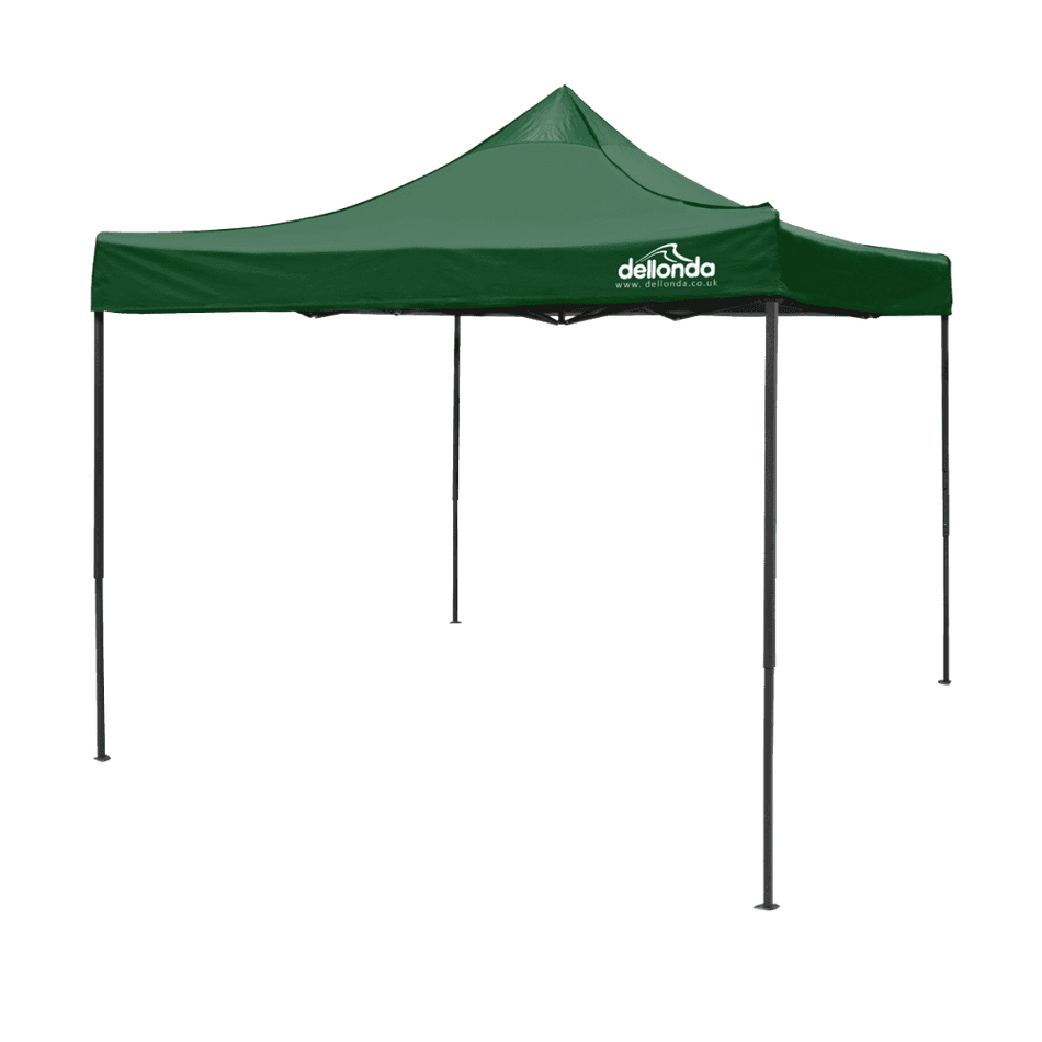 Dellonda Premium 3 x 3m Pop-Up Gazebo, PVC Coated, Water Resistant Fabric, Supplied with Carry Bag, Rope, Stakes & Weight Bags - Dark Green Canopy Model No- DG132