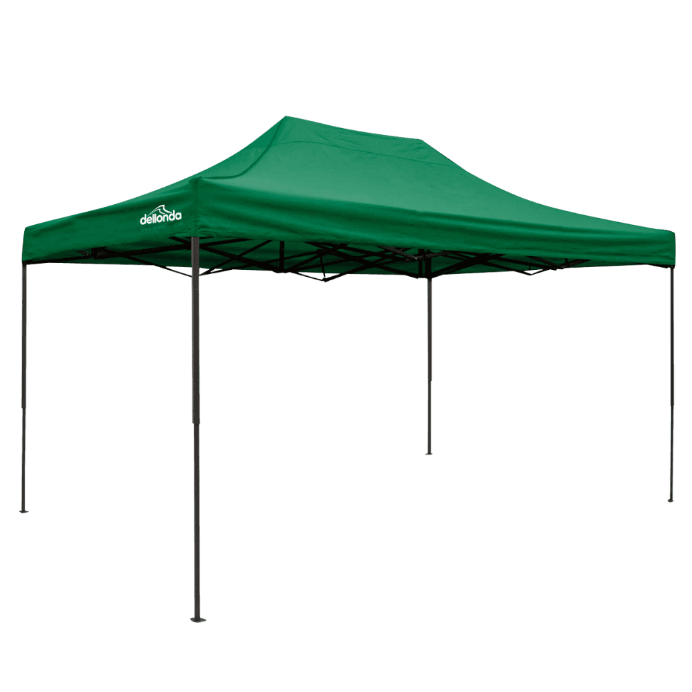 Dellonda Premium 3 x 4.5m Pop-Up Gazebo, Heavy Duty, PVC Coated, Water Resistant Fabric, Supplied with Carry Bag, Rope, Stakes & Weight Bags - Dark Green Canopy Model No- DG136