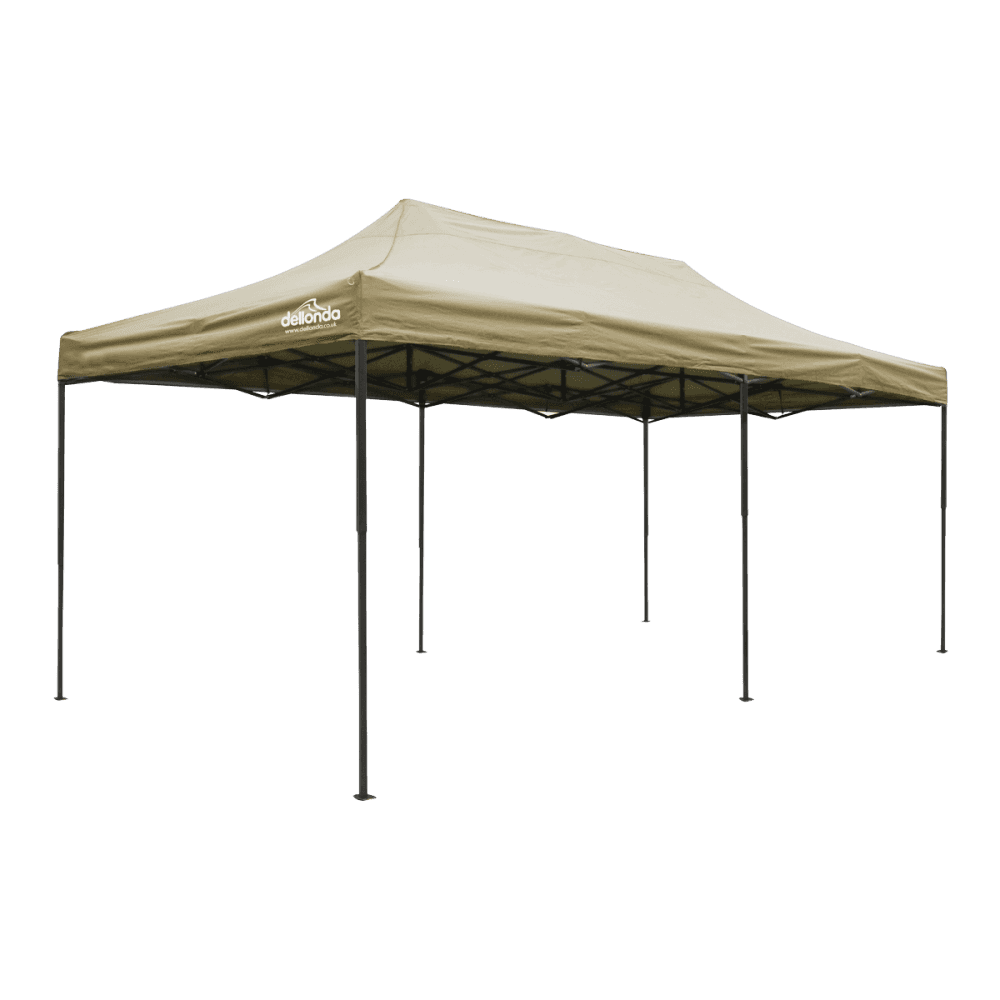 Dellonda Premium 3x6m Pop-Up Gazebo, Heavy Duty, PVC Coated, Water Resistant Fabric Supplied with Carry Bag, Rope, Stakes & Weight Bags - Beige Canopy Model No- DG138