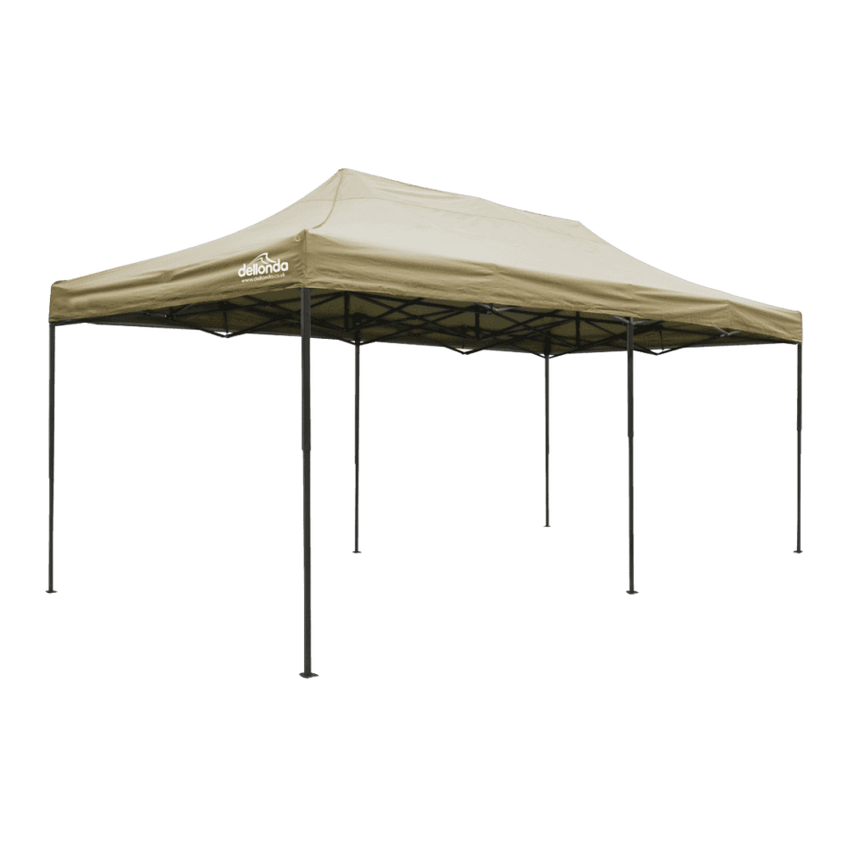 Dellonda Premium 3x6m Pop-Up Gazebo, Heavy Duty, PVC Coated, Water Resistant Fabric Supplied with Carry Bag, Rope, Stakes & Weight Bags - Beige Canopy Model No- DG138