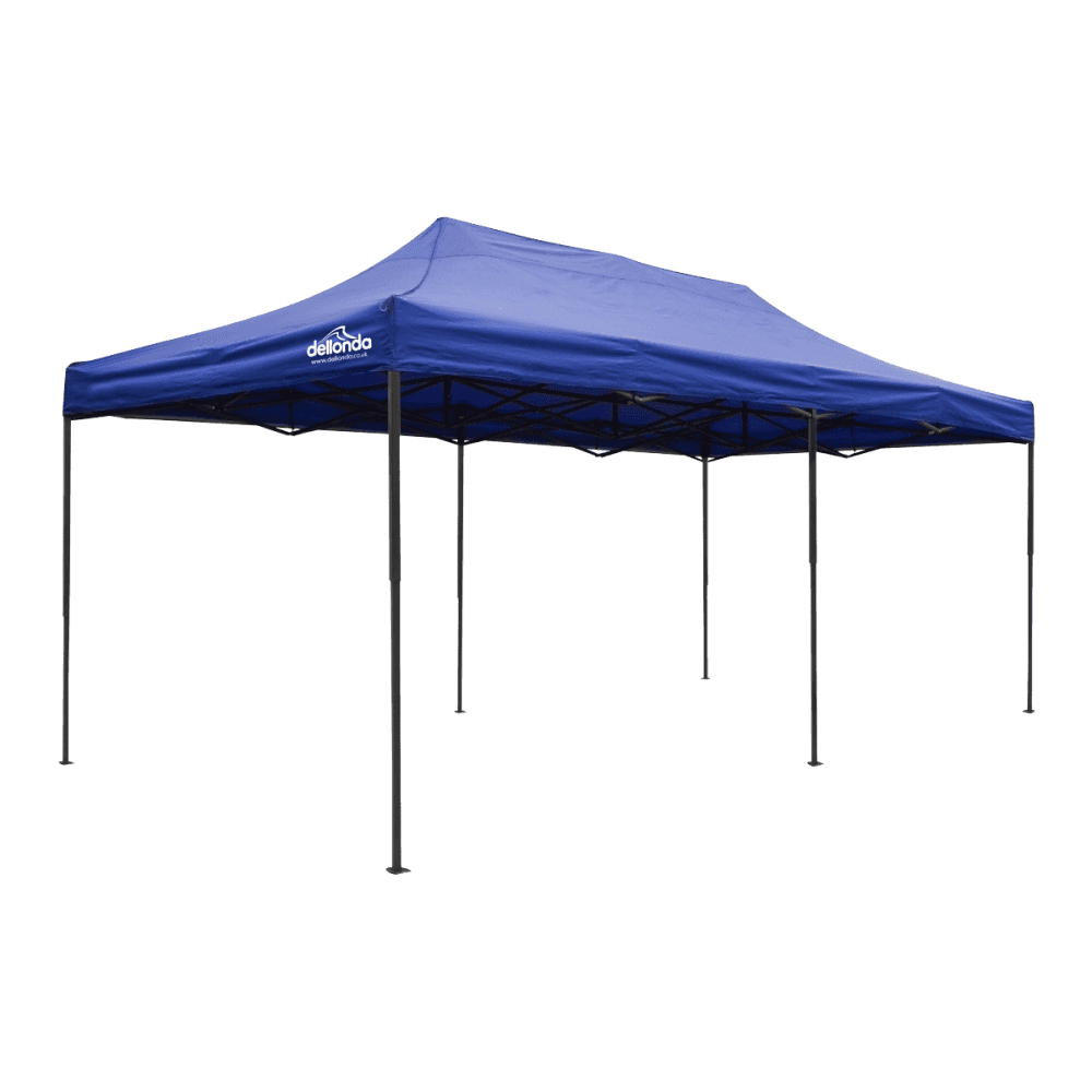 Dellonda Premium 3x6m Pop-Up Gazebo, Heavy Duty, PVC Coated, Water Resistant Fabric, Supplied with Carry Bag, Rope, Stakes & Weight Bags - Blue Canopy Model No- DG139