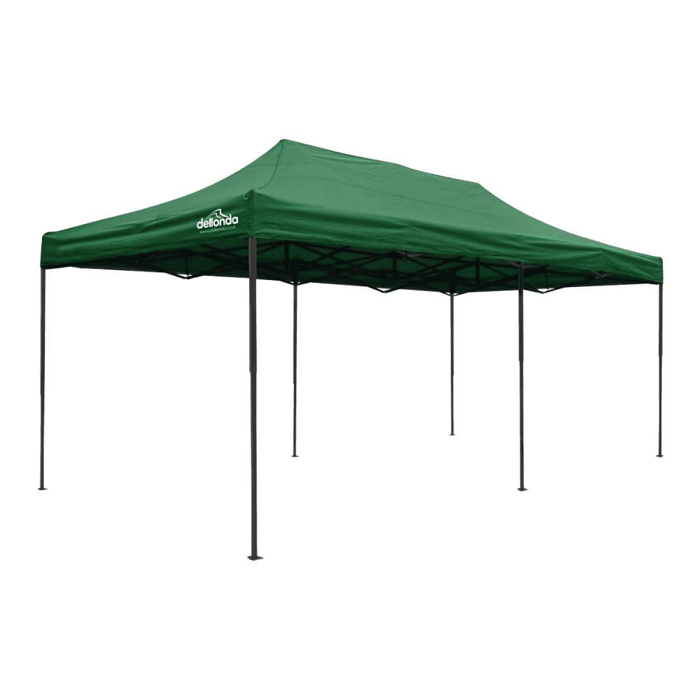 Dellonda Premium 3x6m Pop-Up Gazebo, Heavy Duty, PVC Coated, Water Resistant Fabric, Supplied with Carry Bag, Rope, Stakes & Weight Bags - Dark Green Canopy Model No- DG140