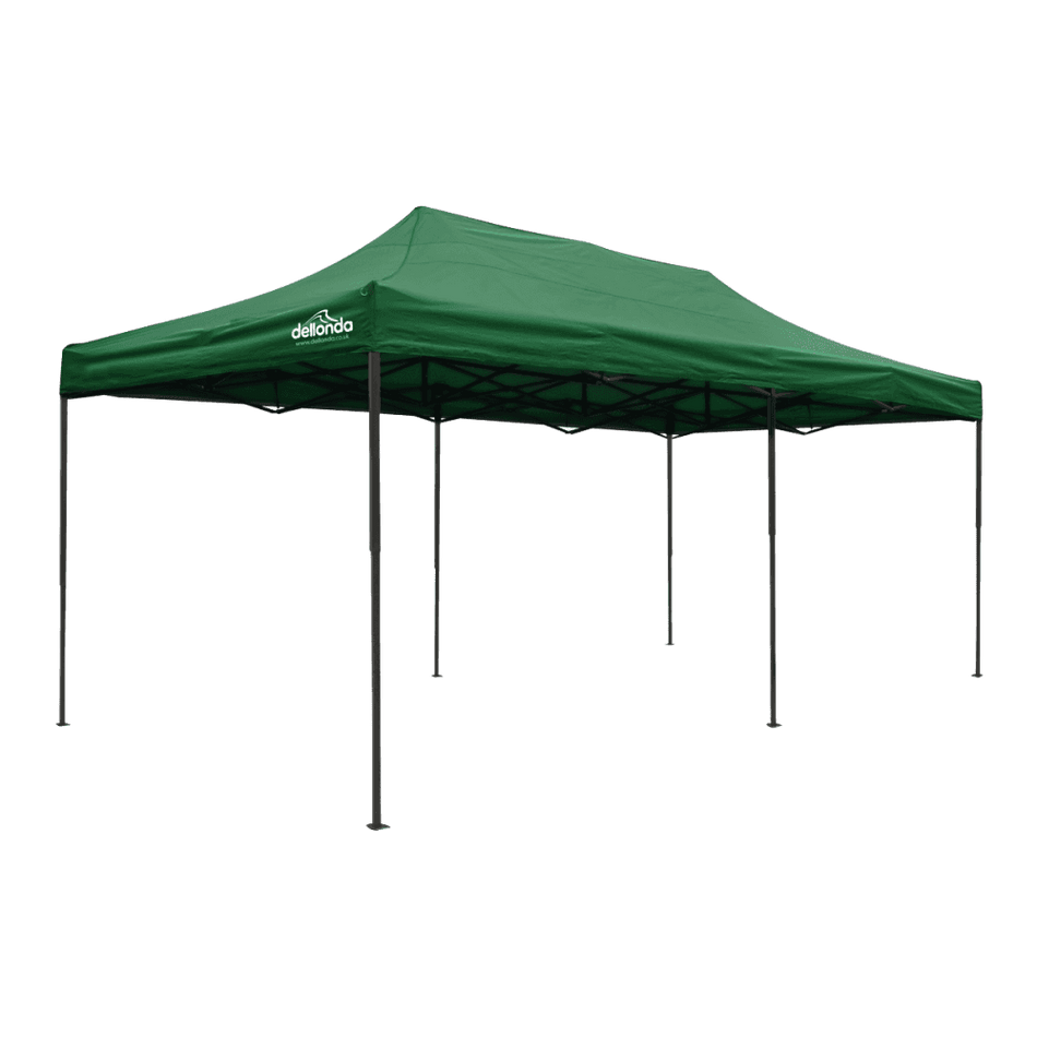 Dellonda Premium 3x6m Pop-Up Gazebo, Heavy Duty, PVC Coated, Water Resistant Fabric, Supplied with Carry Bag, Rope, Stakes & Weight Bags - Dark Green Canopy Model No- DG140