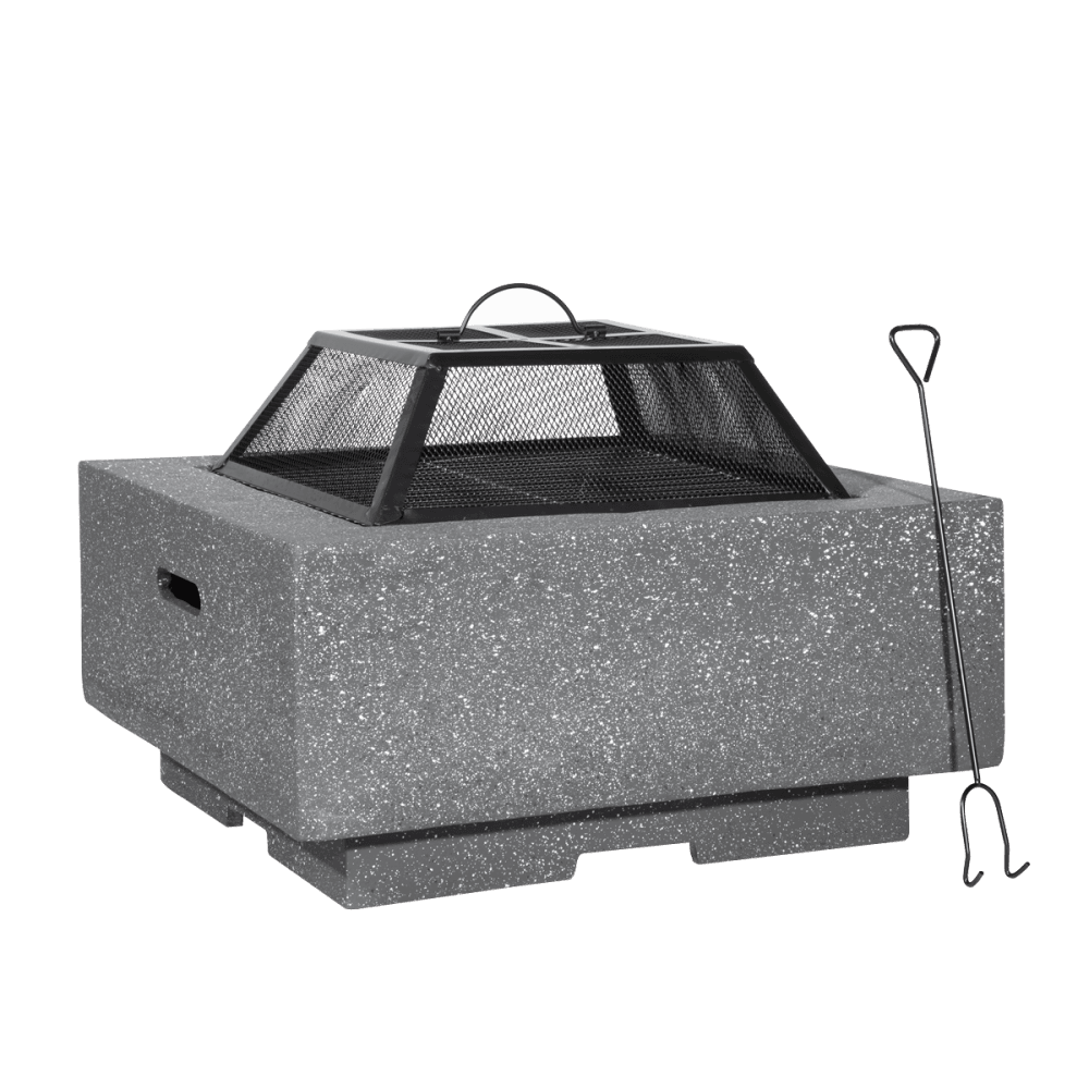 Dellonda Square MgO Fire Pit with BBQ Grill, Safety Mesh Screen - Dark Grey Model No- DG193