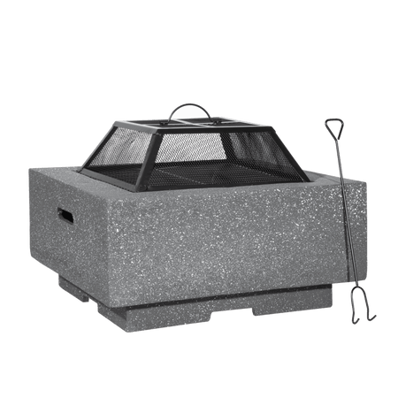 Dellonda Square MgO Fire Pit with BBQ Grill, Safety Mesh Screen - Dark Grey Model No- DG193