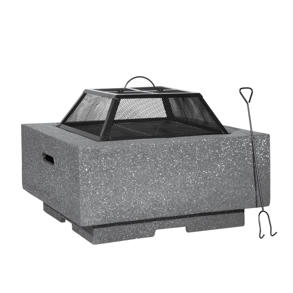 Dellonda Square MgO Fire Pit with BBQ Grill, Safety Mesh Screen - Dark Grey Model No- DG193