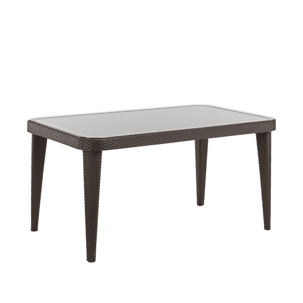 Dellonda Weather-Resistant Polypropylene/Fibreglass Dining Table with Tempered Glass Top - Dark Brown Model No- DG206