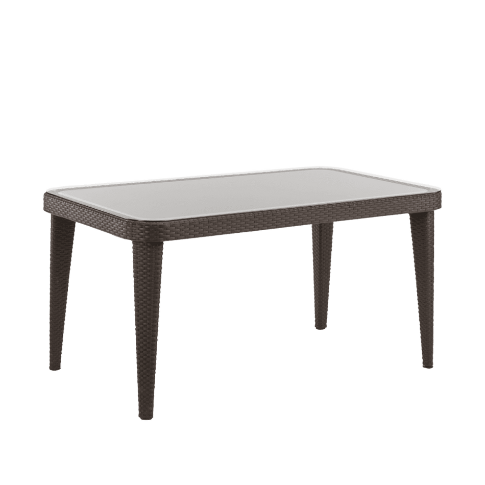 Dellonda Weather-Resistant Polypropylene/Fibreglass Dining Table with Tempered Glass Top - Dark Brown Model No- DG206