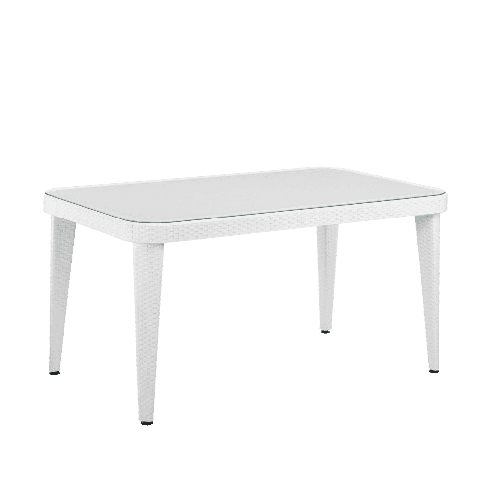 Dellonda Weather-Resistant Polypropylene/Fibreglass Dining Table with Tempered Glass Top - Ivory White Model No- DG210