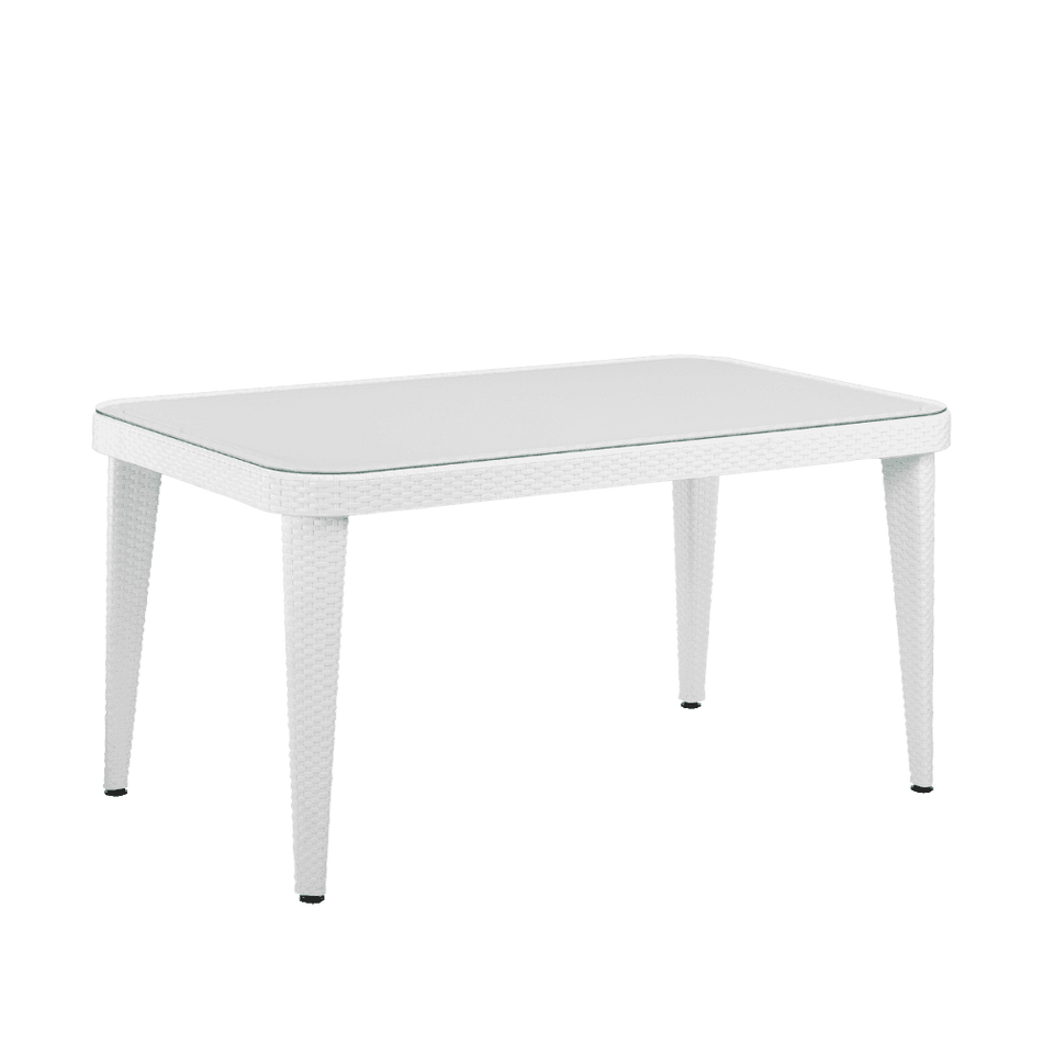 Dellonda Weather-Resistant Polypropylene/Fibreglass Dining Table with Tempered Glass Top - Ivory White Model No- DG210
