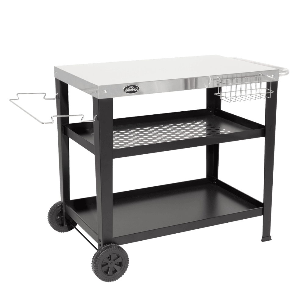 Dellonda Plancha Trolley with Utensil Holder - Stainless Steel Top Model No- DG263
