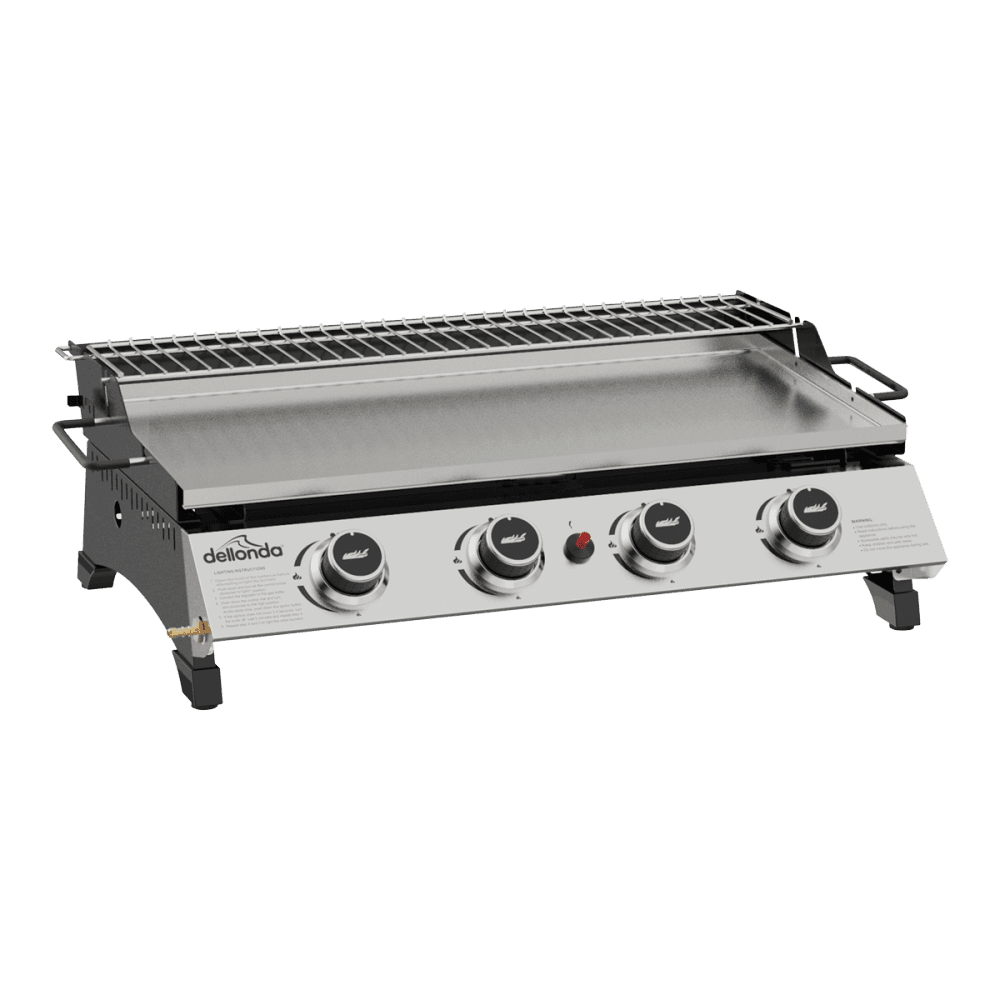Dellonda 4 Burner Stainless Steel Portable Gas Plancha with Warming Rack 10kW Model No- DG277