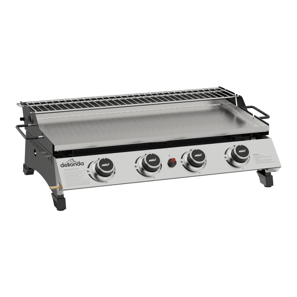 Dellonda 4 Burner Stainless Steel Portable Gas Plancha with Warming Rack 10kW Model No- DG277
