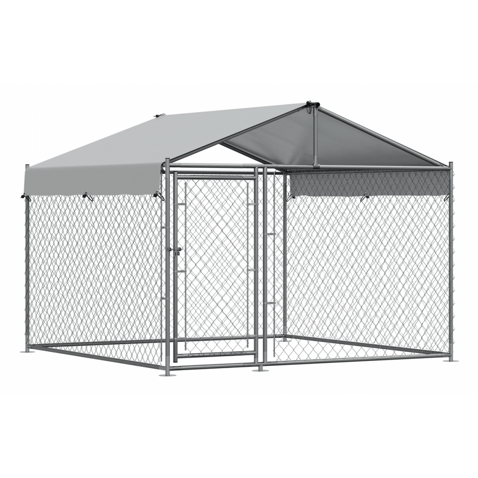 Dellonda Galvanised Steel Dog Kennel with Roof Cover & Chain Link Fencing Model No- DG281