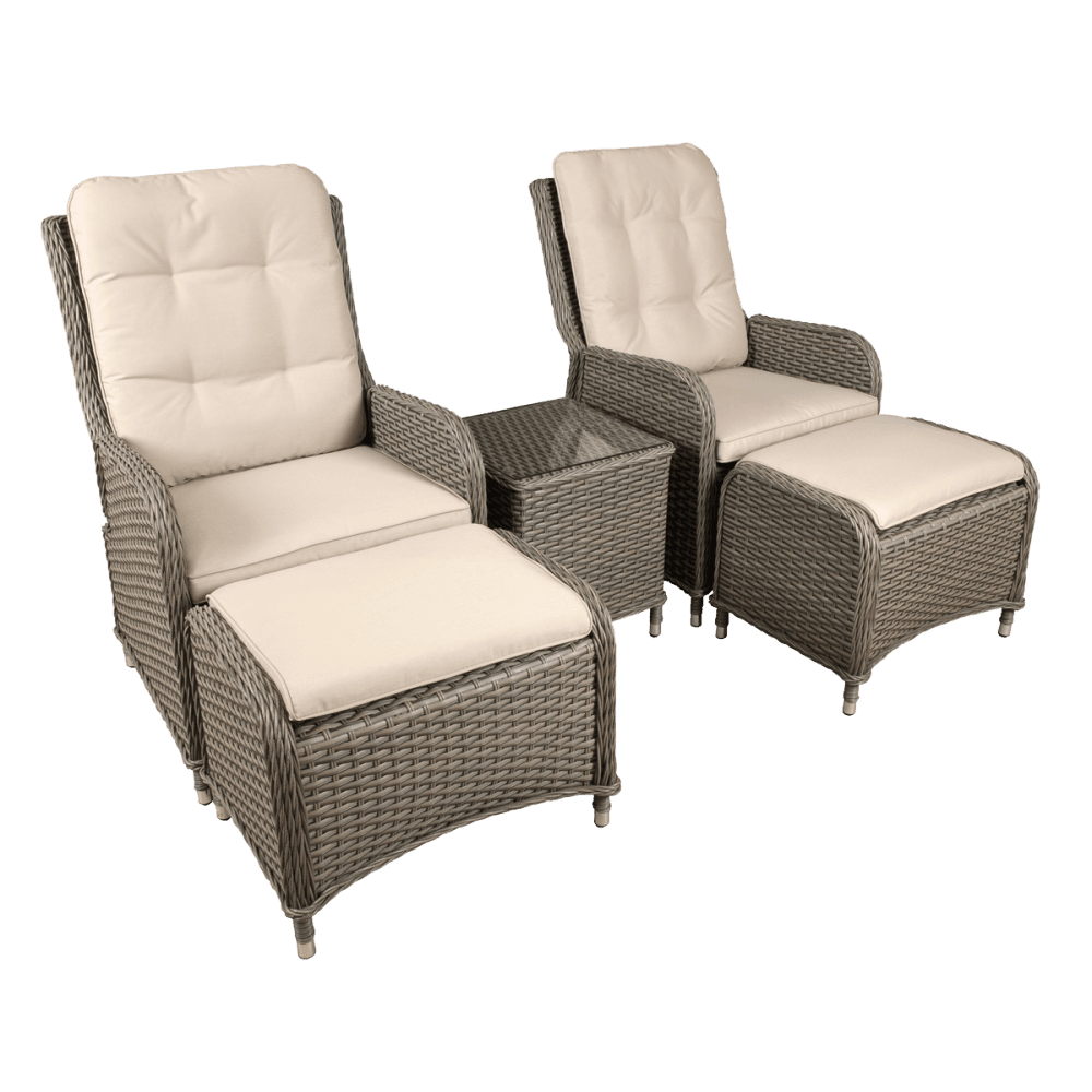 Dellonda Chester Rattan Wicker Outdoor Recliner Loungers & Table Set 5pc Model No- DG68