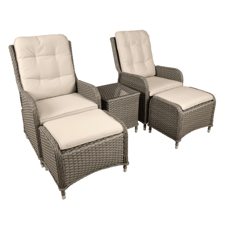 Dellonda Chester Rattan Wicker Outdoor Recliner Loungers & Table Set 5pc Model No- DG68