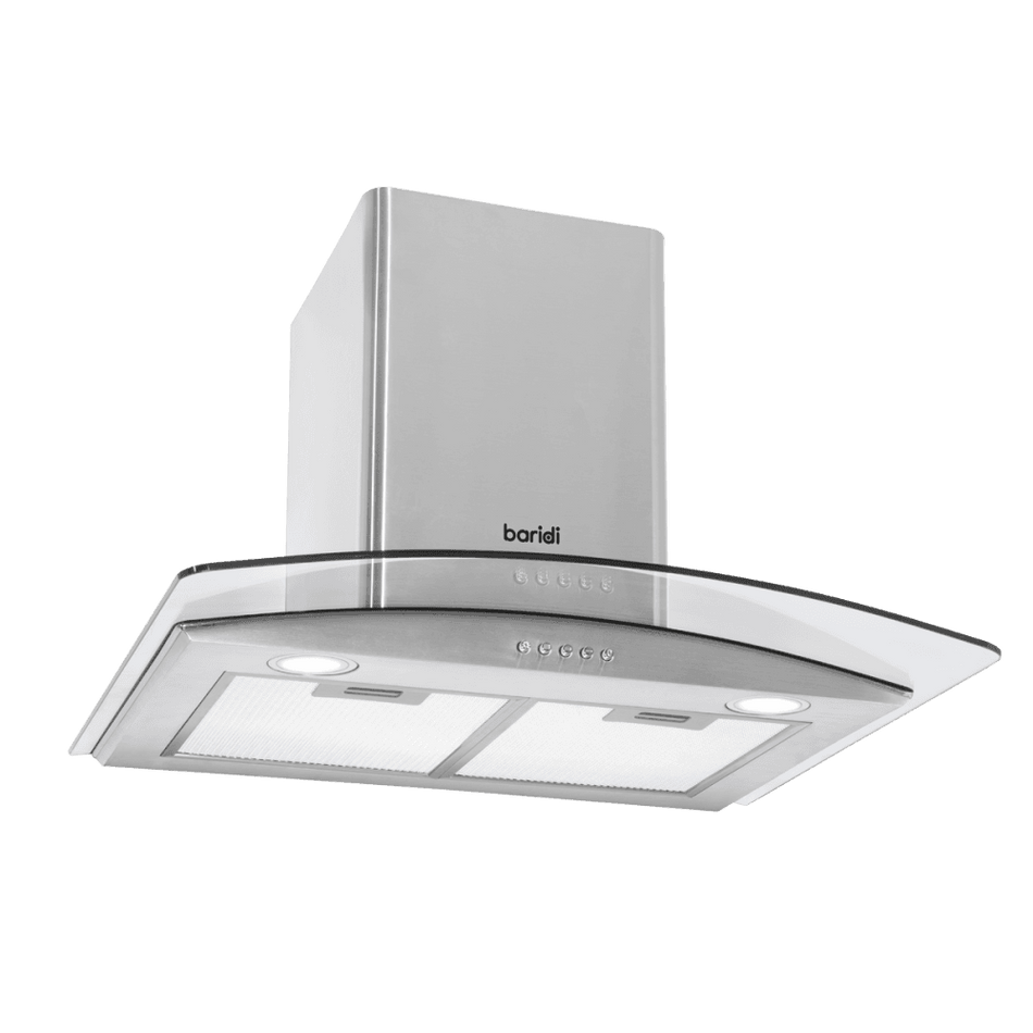 Baridi Curved Glass Cooker Hood with Carbon Filters & LED Lights 60cm - Stainless Steel Model No- DH128