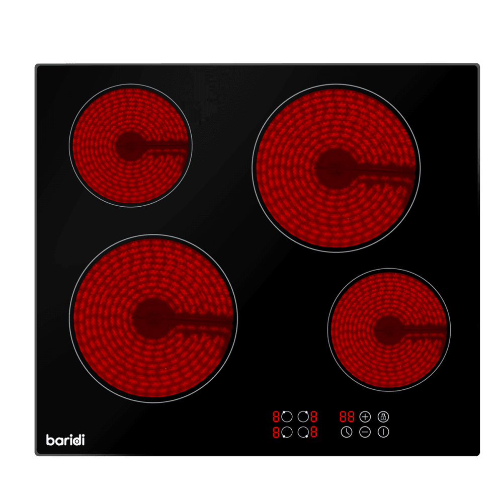 Baridi Integrated Ceramic Hob with 4 Cooking Zones 60cm - Black Glass Model No- DH131