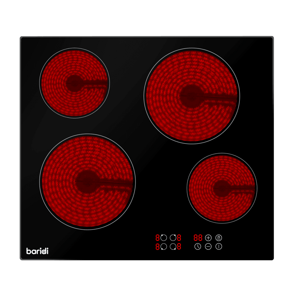 Baridi Integrated Ceramic Hob with 4 Cooking Zones 60cm - Black Glass Model No- DH131