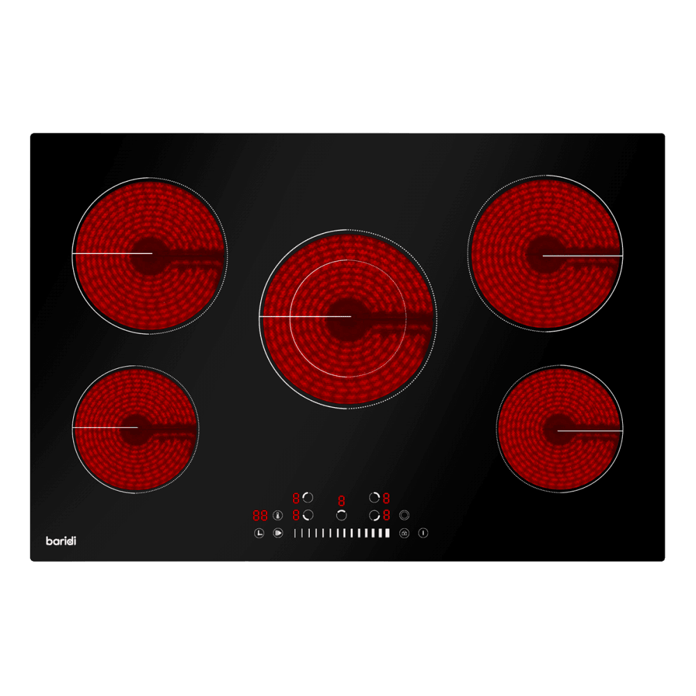 Baridi Integrated Ceramic Hob with 5 Cooking Zones 77cm - Black Glass Model No- DH175