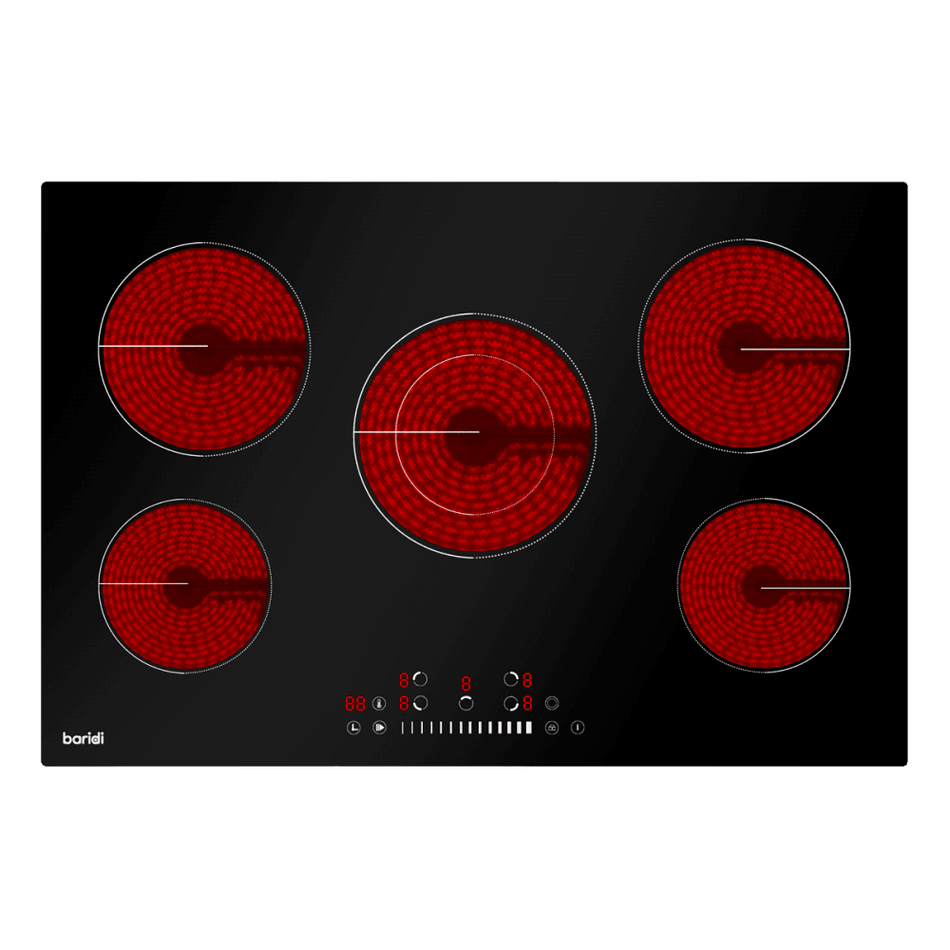 Baridi Integrated Ceramic Hob with 5 Cooking Zones 77cm - Black Glass Model No- DH175