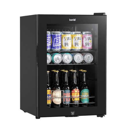 Baridi Beer & Drinks Fridge with LED Light, Black and Glass Door 60L Model No- DH62