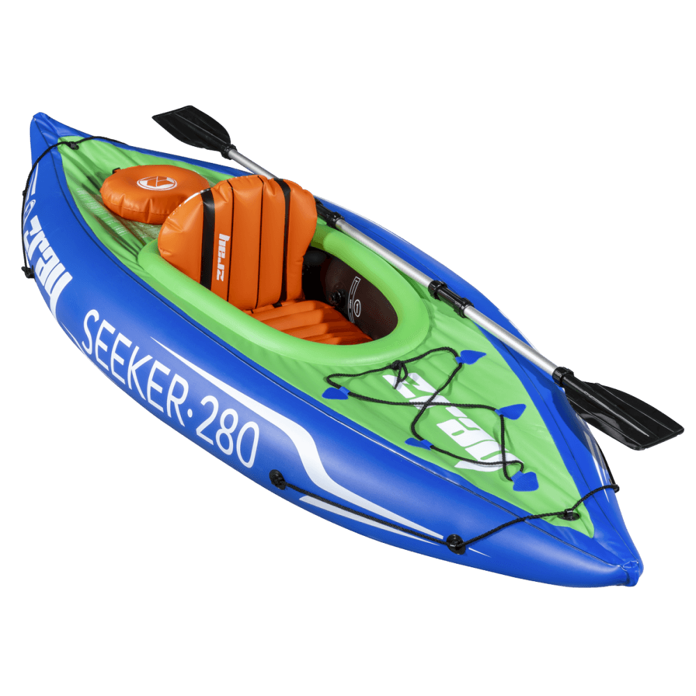 Dellonda Inflatable One-Person Kayak/Canoe Set with Pump, Carry Bag & Aluminium Oar - Blue/Green Model No- DL154