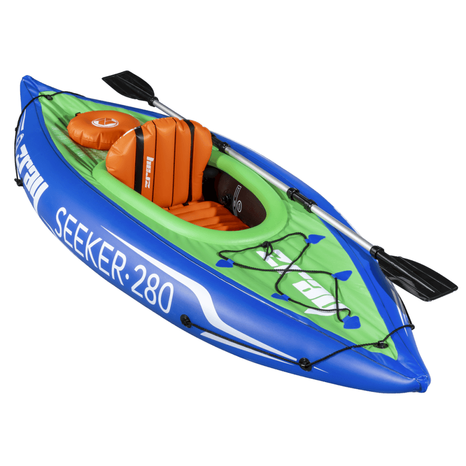 Dellonda Inflatable One-Person Kayak/Canoe Set with Pump, Carry Bag & Aluminium Oar - Blue/Green Model No- DL154