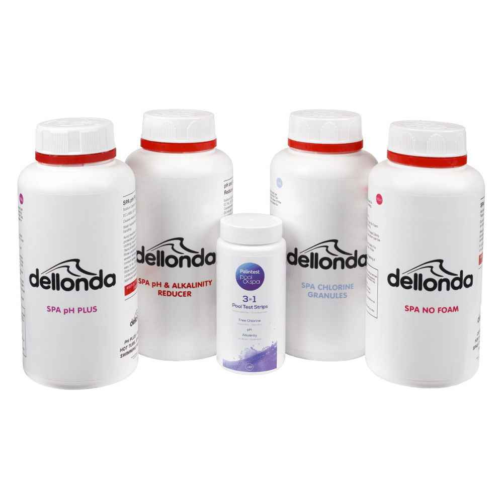 Dellonda Hot Tub/Spa Starter Kit - Chlorine, pH Increaser, Dry Acid, Foam Down & Test Strips Model No- DL62
