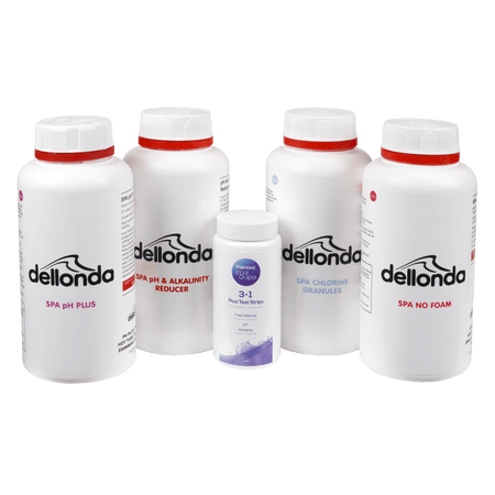 Dellonda Hot Tub/Spa Starter Kit - Chlorine, pH Increaser, Dry Acid, Foam Down & Test Strips Model No- DL62