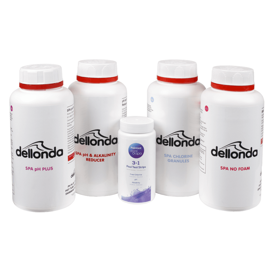Dellonda Hot Tub/Spa Starter Kit - Chlorine, pH Increaser, Dry Acid, Foam Down & Test Strips Model No- DL62