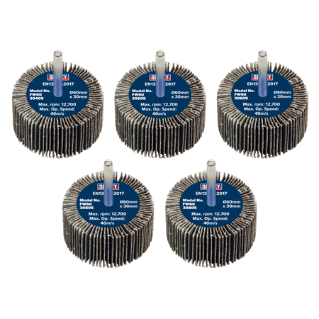 60 x 30mm Abrasive Flap Wheel on 6mm Shaft Assorted Grit - Pack of 5 : Model No- FW6030ASS