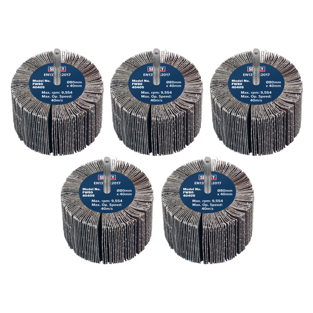 80 x 40mm Abrasive Flap Wheel with 6mm Shaft 40Grit - Pack of 5 Model No- FW8040405