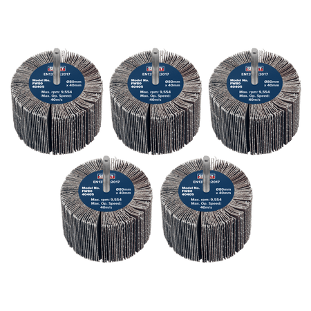 80 x 40mm Abrasive Flap Wheel with 6mm Shaft 40Grit - Pack of 5 Model No- FW8040405