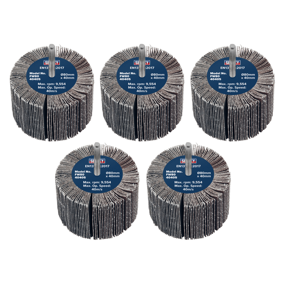 80 x 40mm Abrasive Flap Wheel with 6mm Shaft 40Grit - Pack of 5 Model No- FW8040405