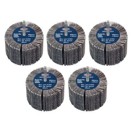 80 x 40mm Abrasive Flap Wheel with 6mm Shaft 60Grit - Pack of 5 Model No- FW8040605