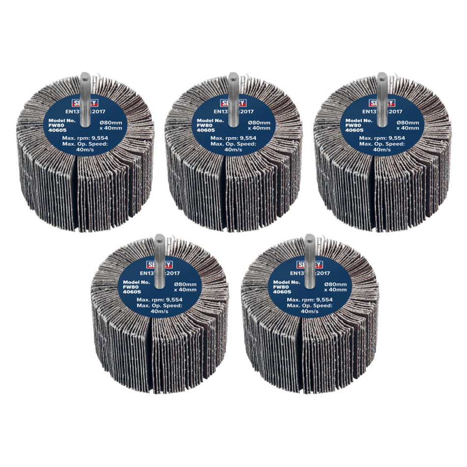 80 x 40mm Abrasive Flap Wheel with 6mm Shaft 60Grit - Pack of 5 Model No- FW8040605