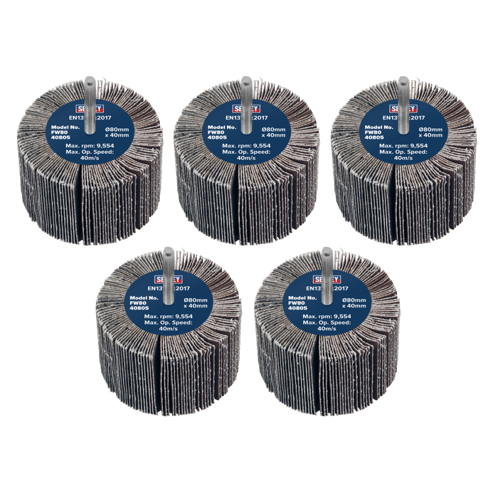 80 x 40mm Abrasive Flap Wheel with 6mm Shaft 80Grit - Pack of 5 Model No- FW8040805