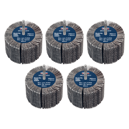 80 x 40mm Abrasive Flap Wheel with 6mm Shaft 80Grit - Pack of 5 Model No- FW8040805