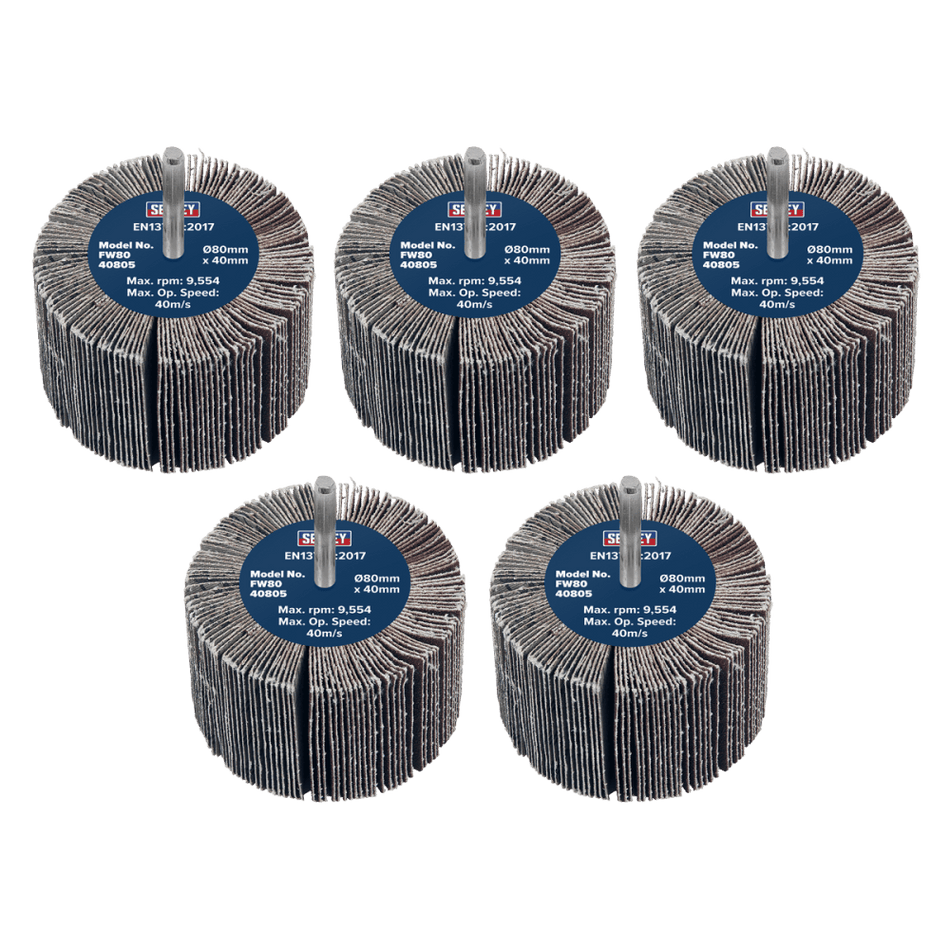 80 x 40mm Abrasive Flap Wheel with 6mm Shaft 80Grit - Pack of 5 Model No- FW8040805